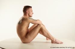 Nude Man White Sitting poses - simple Slim Short Brown Sitting poses - ALL Realistic